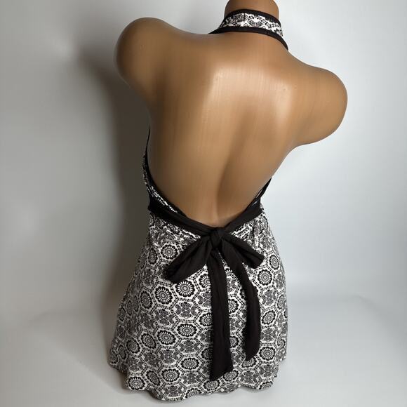 LMC Y2K Halter Mini Dress Brown White Print Tie Back Fairycore S Retro Indie - Picture 2 of 10
